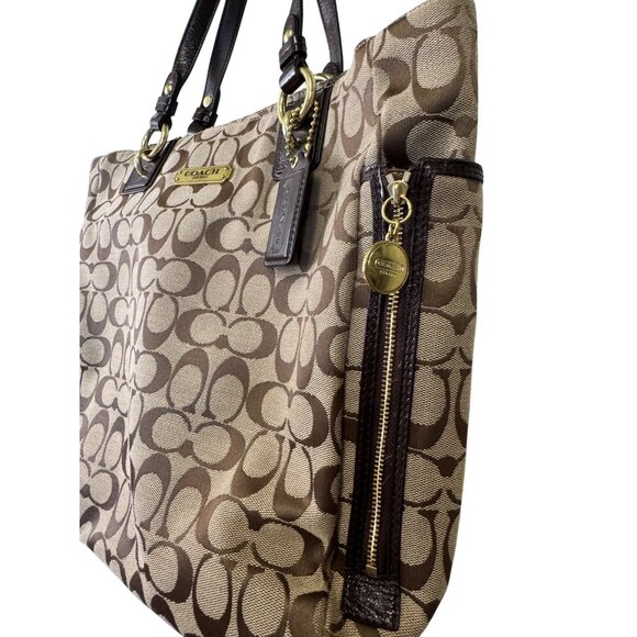 Coach‎ Brown Signature Canvas Tote Bag W/ Leather Handles & Gold-Tone Hardware - Picture 3 of 7